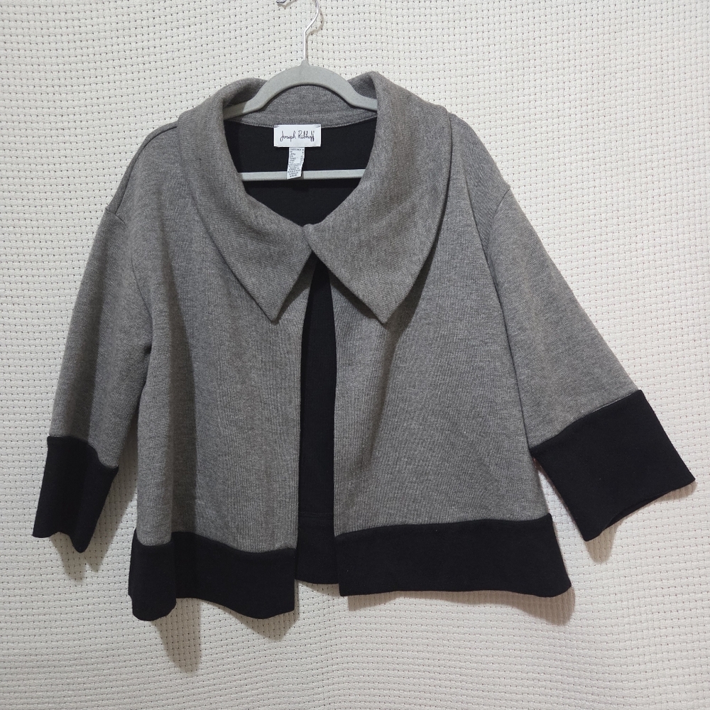 Joseph Ribkoff Sz 4 Gray and Black Open Front Cardigan Jacket